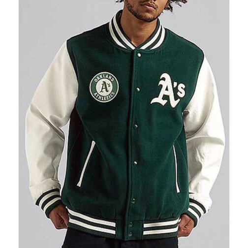 Oakland Athletics Green and White Varsity Jacket - Image 5