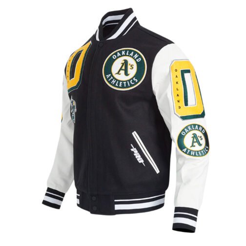 Oakland Athletics Mashup Black and White Varsity Jacket - Image 3
