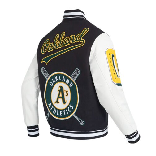 Oakland Athletics Mashup Black and White Varsity Jacket - Image 4