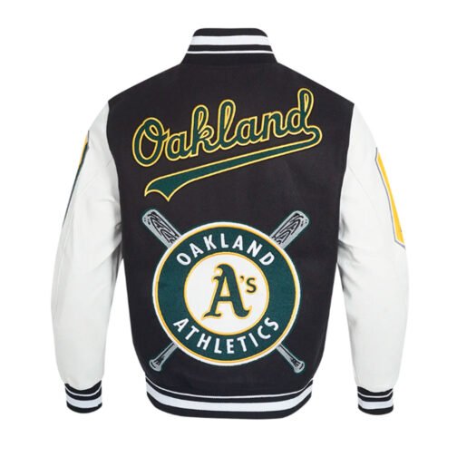 Oakland Athletics Mashup Black and White Varsity Jacket - Image 2