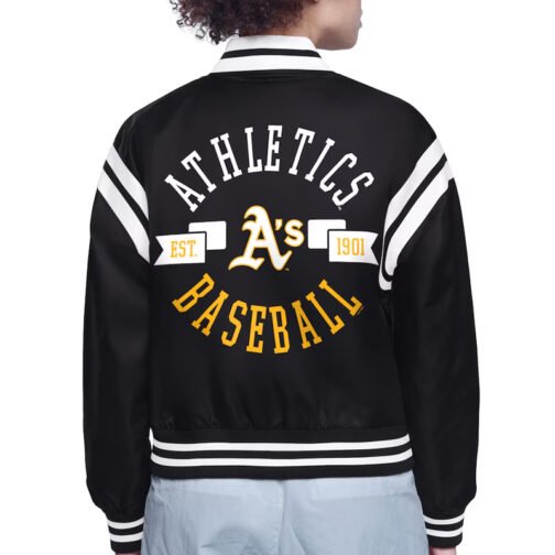 Oakland Athletics Printed Logo Varsity Satin Jacket - Image 3