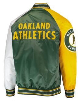 Oakland Athletics Reliever Satin Green and Yellow Varsity Jacket