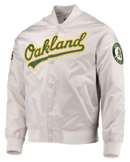 Wordmark Oakland Athletics Bomber Silver Satin Jacket