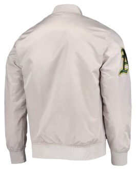 Wordmark Oakland Athletics Bomber Silver Satin Jacket