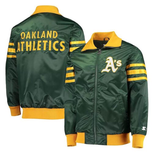 The Captain II Oakland Athletics Green Varsity Satin Jacket - Image 3