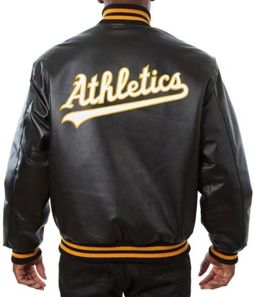 Varsity Oakland Athletics Black Leather Jacket - Image 2