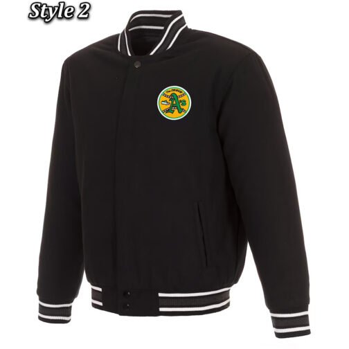 Oakland Athletics Varsity Black Wool Jacket - Image 2