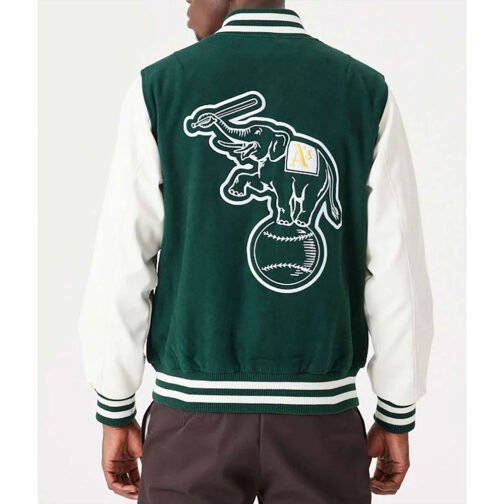 Oakland Athletics Green and White Varsity Jacket - Image 4