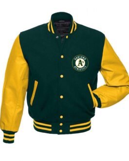 Oakland Athletics MLB Yellow and Green Letterman Jacket