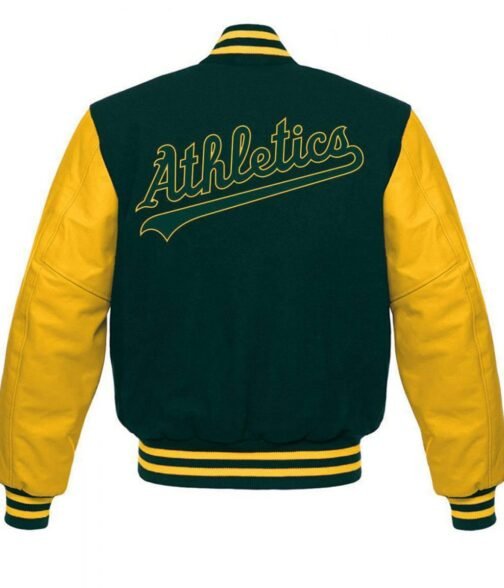 Oakland Athletics MLB Yellow and Green Letterman Jacket - Image 2