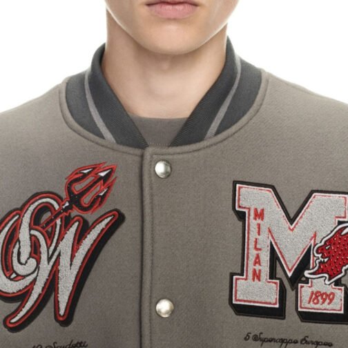 AC Milan Logo Off-White Gray Varsity Jacket - Image 5