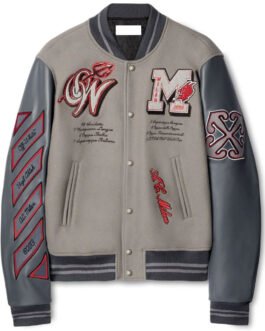 AC Milan Logo Off-White Gray Varsity Jacket
