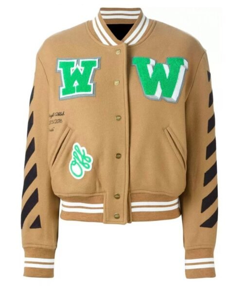 Off White Black Striped Brown Varsity Jacket - Image 3