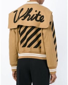 Off White Black Striped Brown Varsity Jacket