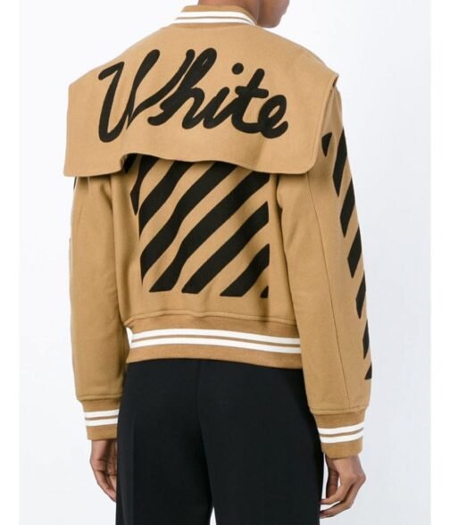 Off White Black Striped Brown Varsity Jacket - Image 2