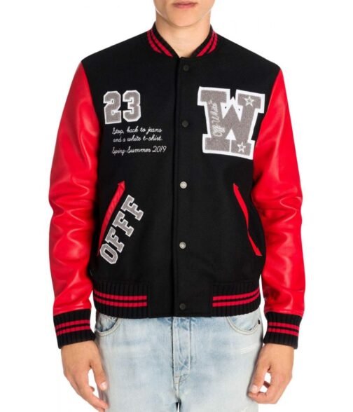 Varsity Off-White 23 Eagle Red and Black/Green and Blue Jacket - Image 5