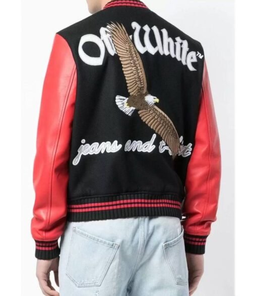 Varsity Off-White 23 Eagle Red and Black/Green and Blue Jacket - Image 6