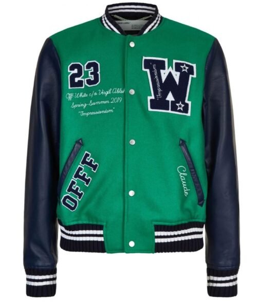 Varsity Off-White 23 Eagle Red and Black/Green and Blue Jacket - Image 2