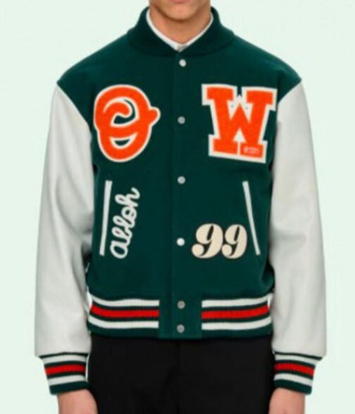 Varsity Green and White Letterman Jacket - Image 4
