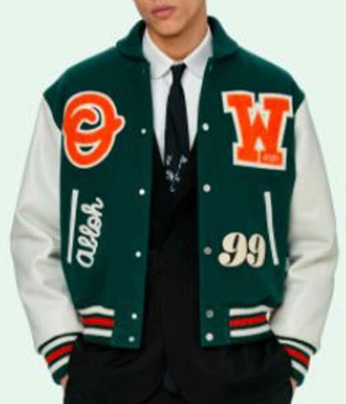 Varsity Green and White Letterman Jacket - Image 3