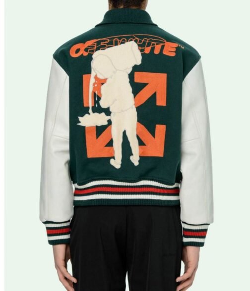 Varsity Green and White Letterman Jacket - Image 2