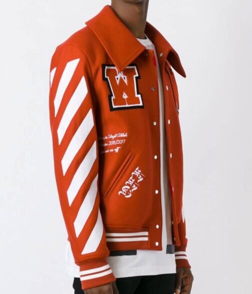 Off-White Red/Orange Varsity Letterman Jacket - Image 4