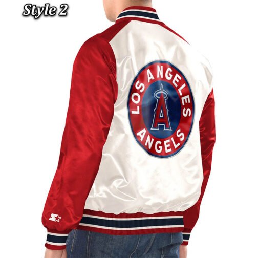 Off White/Red Angeles Angels City Connect Satin Jacket - Image 4
