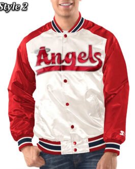 Off White/Red Angeles Angels City Connect Satin Jacket