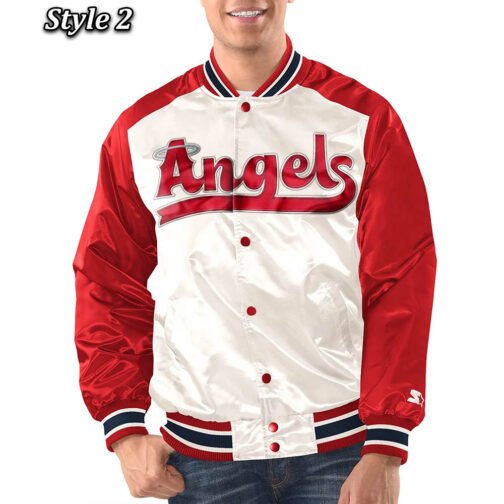 Off White/Red Angeles Angels City Connect Satin Jacket - Image 2