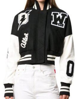 Varsity Off White Cropped Black and White Jacket