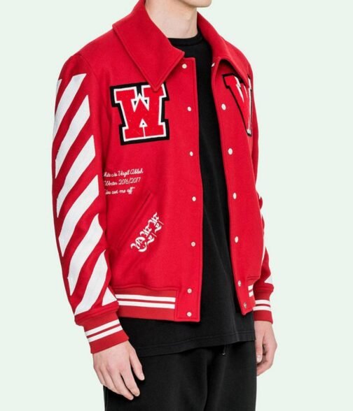 Off-White Red/Orange Varsity Letterman Jacket - Image 3