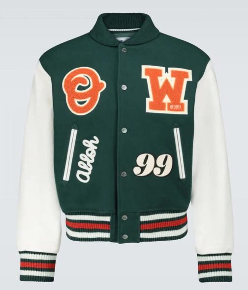 Varsity Green and White Letterman Jacket - Image 5