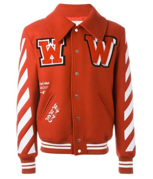 Off-White Red/Orange Varsity Letterman Jacket - Image 2