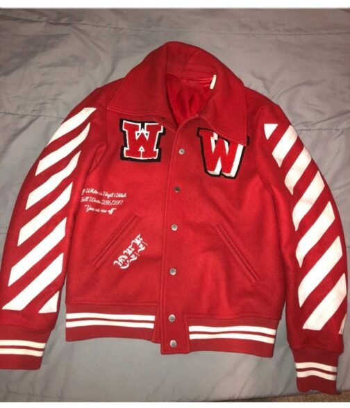 Off-White Red/Orange Varsity Letterman Jacket - Image 7
