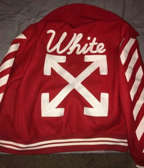 Off-White Red/Orange Varsity Letterman Jacket - Image 8