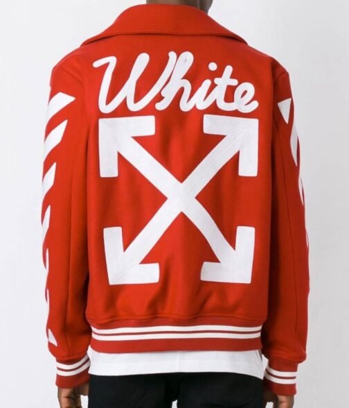Off-White Red/Orange Varsity Letterman Jacket - Image 5