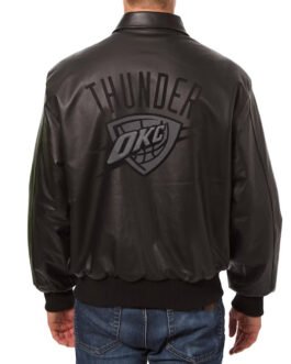 Oklahoma City Thunder Black Tonal Leather Jacket