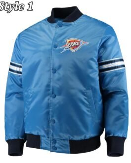 Oklahoma City Thunder Pick Varsity Satin Blue Jacket