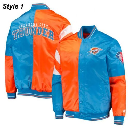 Starter Oklahoma City Thunder Varsity Orange and Blue Jacket - Image 5