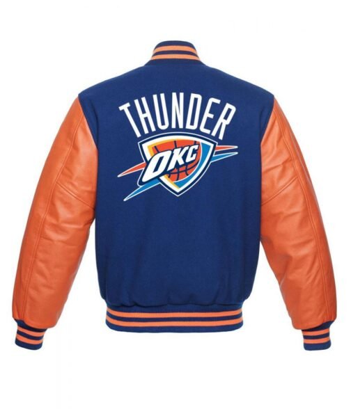 Oklahoma City Thunder Letterman Orange and Blue Jacket - Image 2