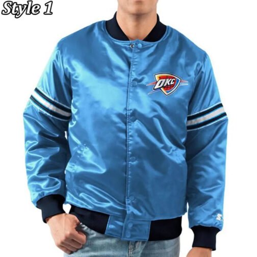 Oklahoma City Thunder Pick Varsity Satin Blue Jacket - Image 7