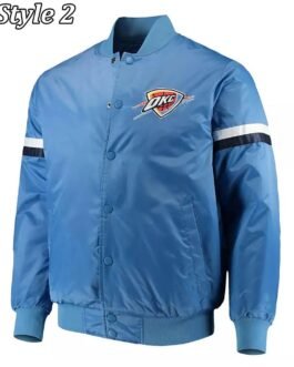 Oklahoma City Thunder Pick Varsity Satin Blue Jacket
