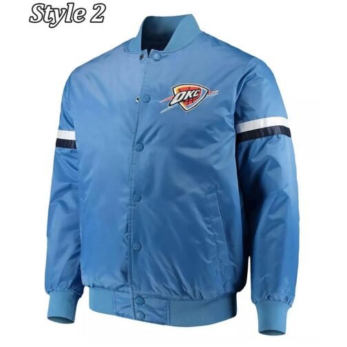 Oklahoma City Thunder Pick Varsity Satin Blue Jacket - Image 2
