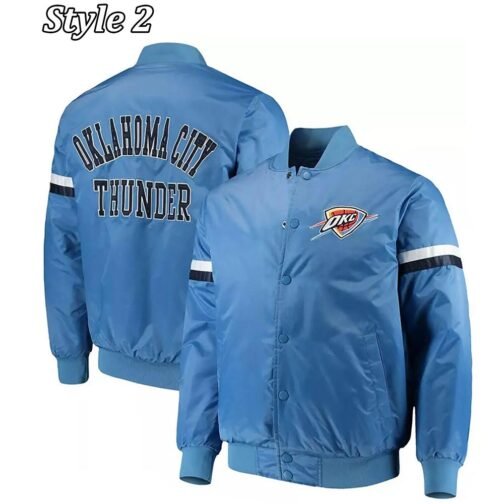Oklahoma City Thunder Pick Varsity Satin Blue Jacket - Image 6