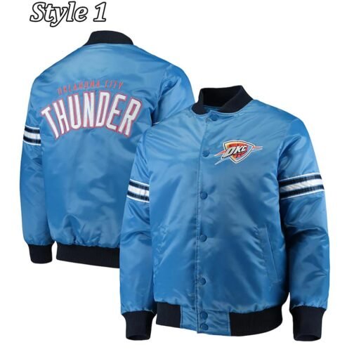 Oklahoma City Thunder Pick Varsity Satin Blue Jacket - Image 5