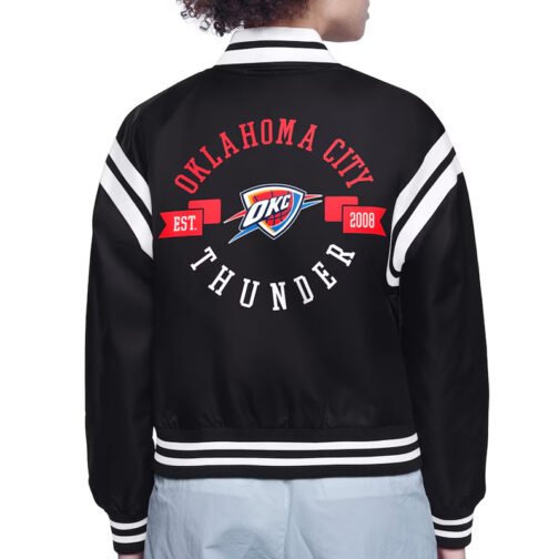 Oklahoma City Thunder Printed Logo Varsity Satin Jacket - Image 4