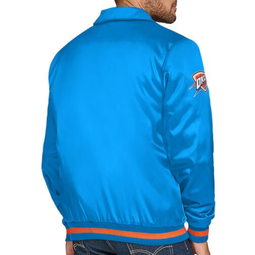 Oklahoma City Thunder Stitch Applique Blue Satin Jacket - Image 2