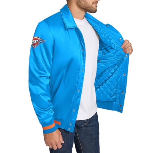 Oklahoma City Thunder Stitch Applique Blue Satin Jacket - Image 3