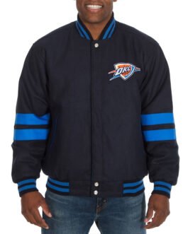 Oklahoma City Thunder Striped Varsity Navy Wool Jacket