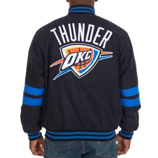 Oklahoma City Thunder Striped Varsity Navy Wool Jacket - Image 2